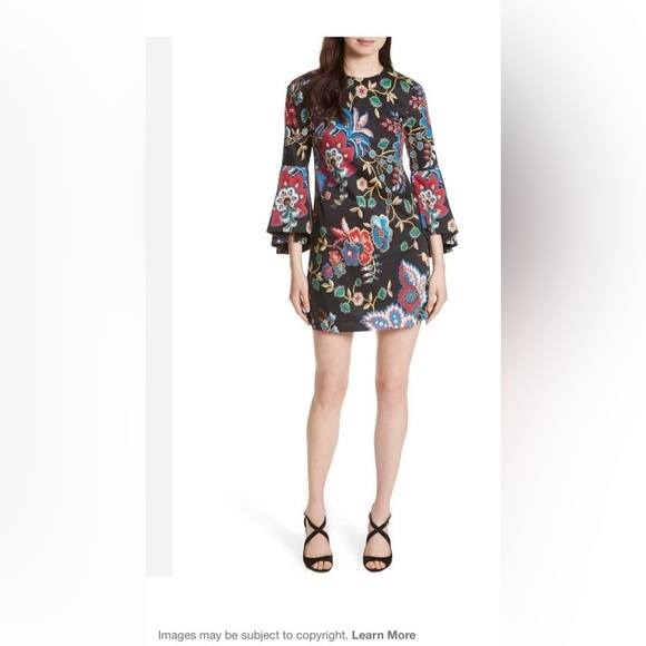 Alice + Olivia Thym Trumpet Sleeve Floral Dress